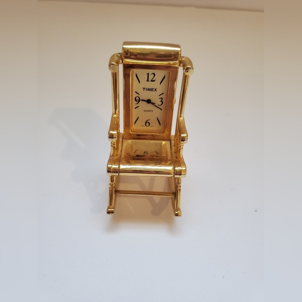 Vintage Timex Miniature Collectable clock rocking chair gold tone